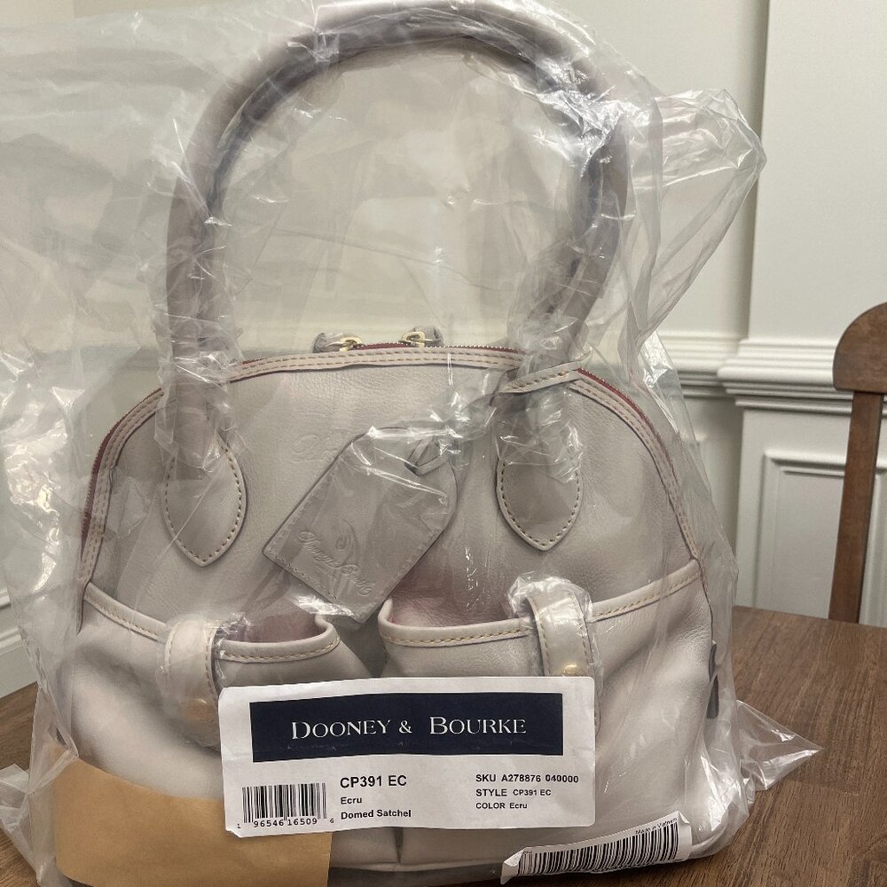 Dooney & Bourke Florentine Leather Domed Satchel w/ Front Pockets Ecru